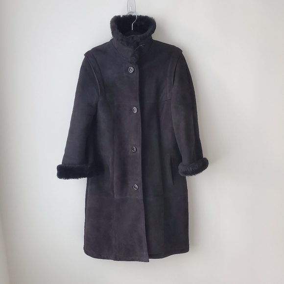 Vintage Black Leather Attic Shearling sheepskin Coat - Picture 7 of 16